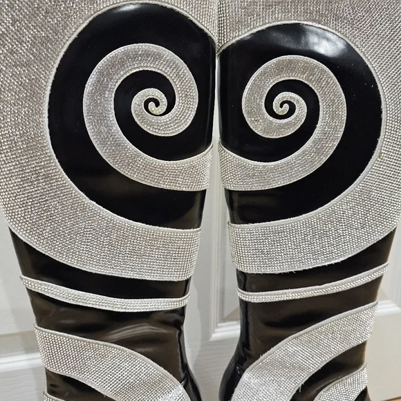 Dolls Kill Current Mood How Sweet It Is Platform Rhinestone Swirl Black Boots 8 - Picture 12 of 16